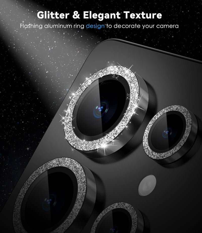 CloudValley for Samsung Galaxy S25 Ultra Camera Lens Protector Bling, 9H Tempered Glass + Aluminum Alloy Lens Protective Ring [Glitter Decoration] Ultra-HD Tempered Glass Cover,Glitter Titanium Black - Image 3